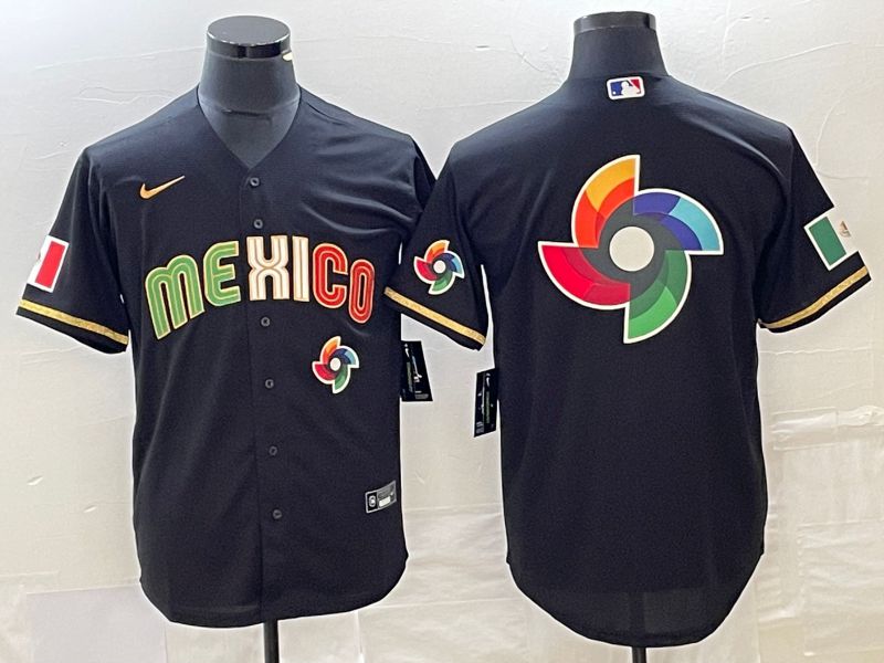 Men 2023 World Cub Mexico Blank Black gold Nike MLB Jersey15